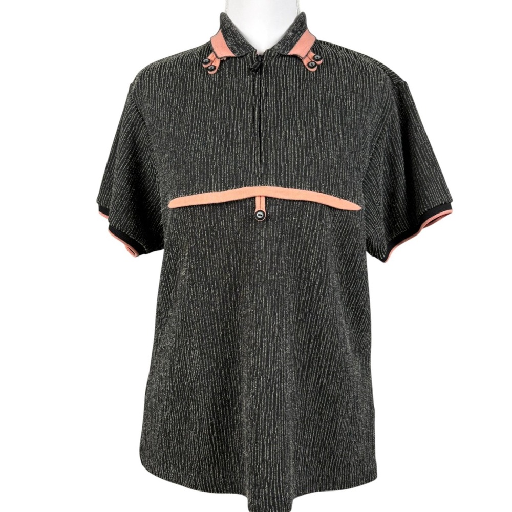 Jamie Sadock Quarter Zip Polo Shirt Womens M Black Coral Textured Vintage